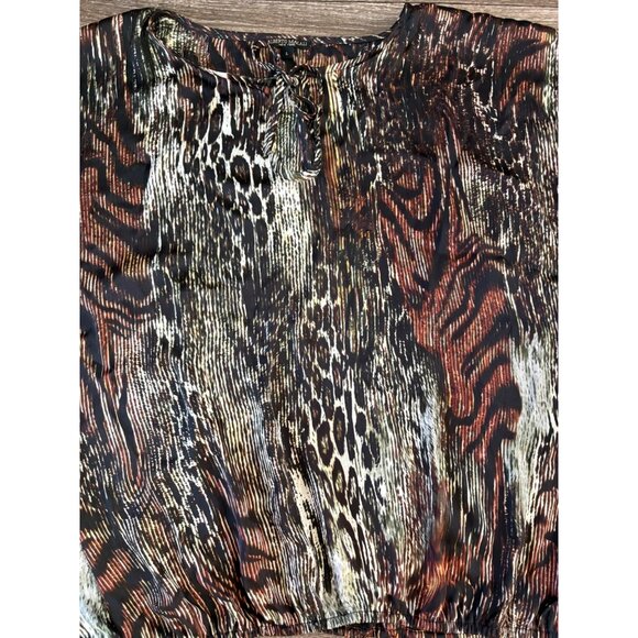 ALBERTO MAKALI WOMENS CASUAL TIE FRONT BLOUSE LARGE ANIMAL PRINT BAT SLEEVE SHEE - Picture 2 of 9